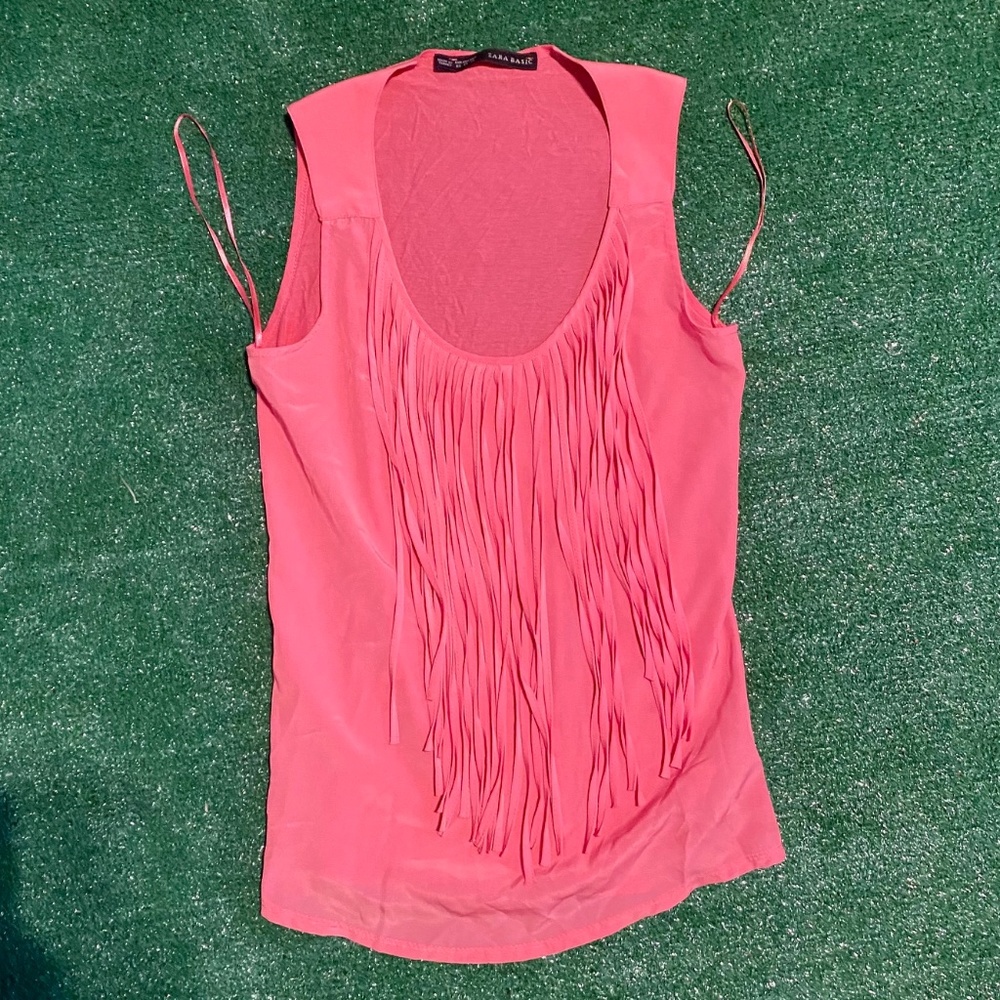 Zara Pink Tank Top with Tassles Extra-Small